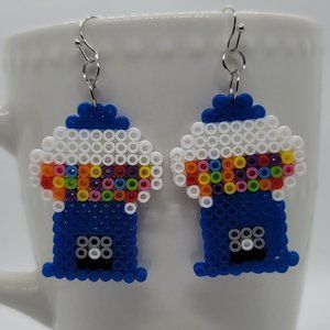 Gumball machine earrings made with Perler beads